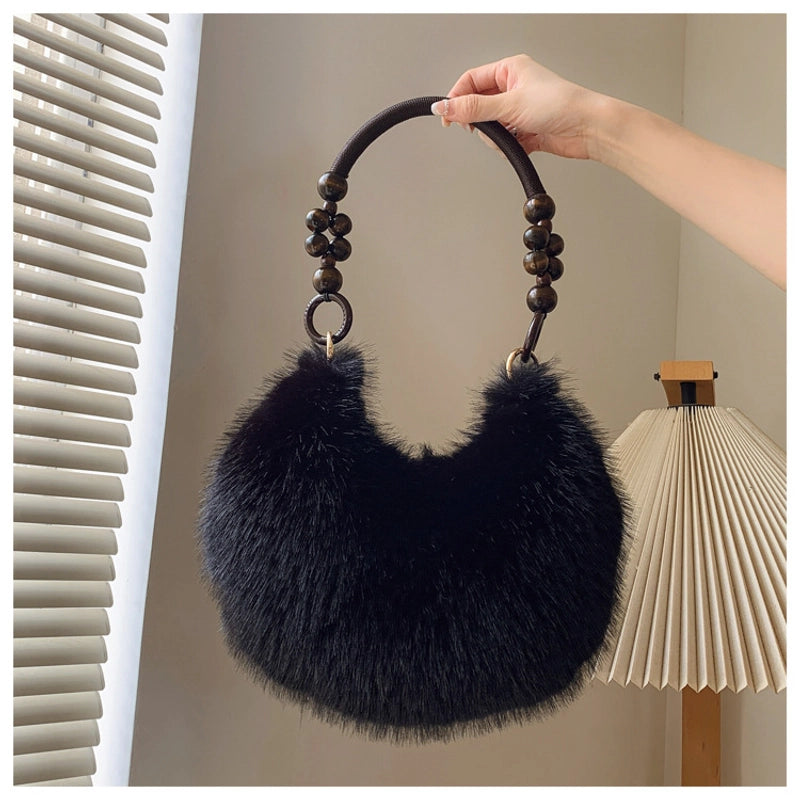 Women’s Medium Plush Solid Color Classic Style Streetwear Pillow Shape Zipper Underarm Bag