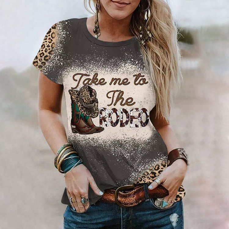 VChics Take Me To The Rodeo Leopard Printed Round Neck Short Sleeve T-Shirt