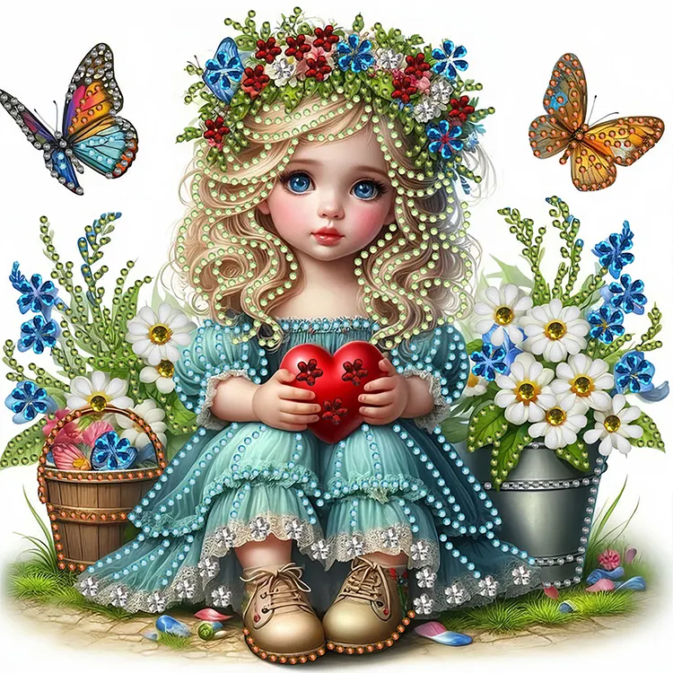 Girl In The Flowers 30*30cm (Canvas) Special Shaped Drill Diamond Painting gbfke