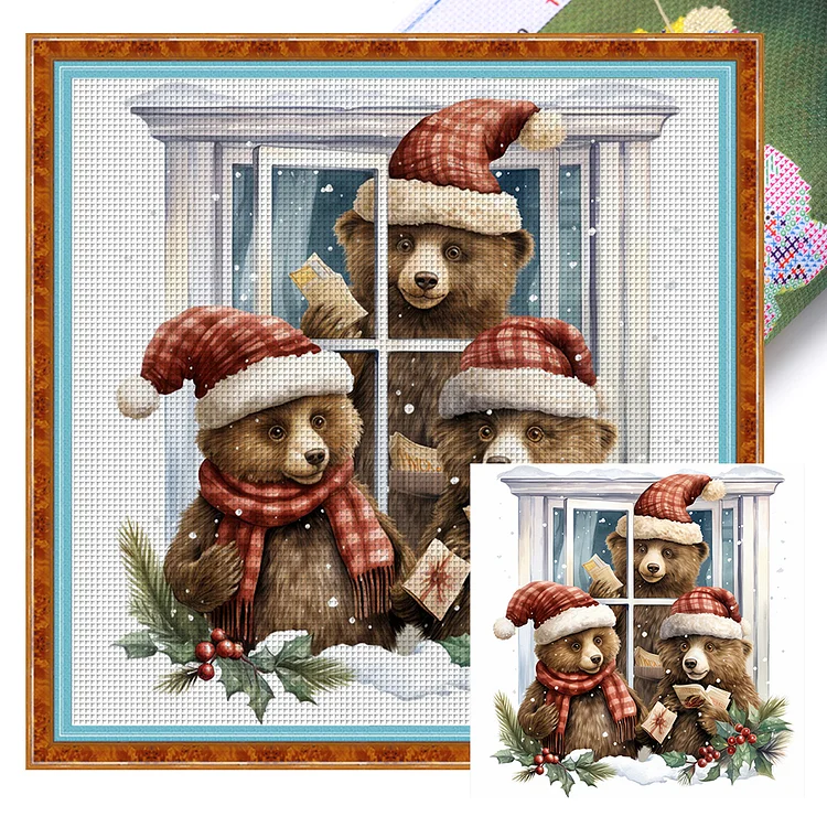 Christmas Bear - Printed Cross Stitch 18CT 30*30CM