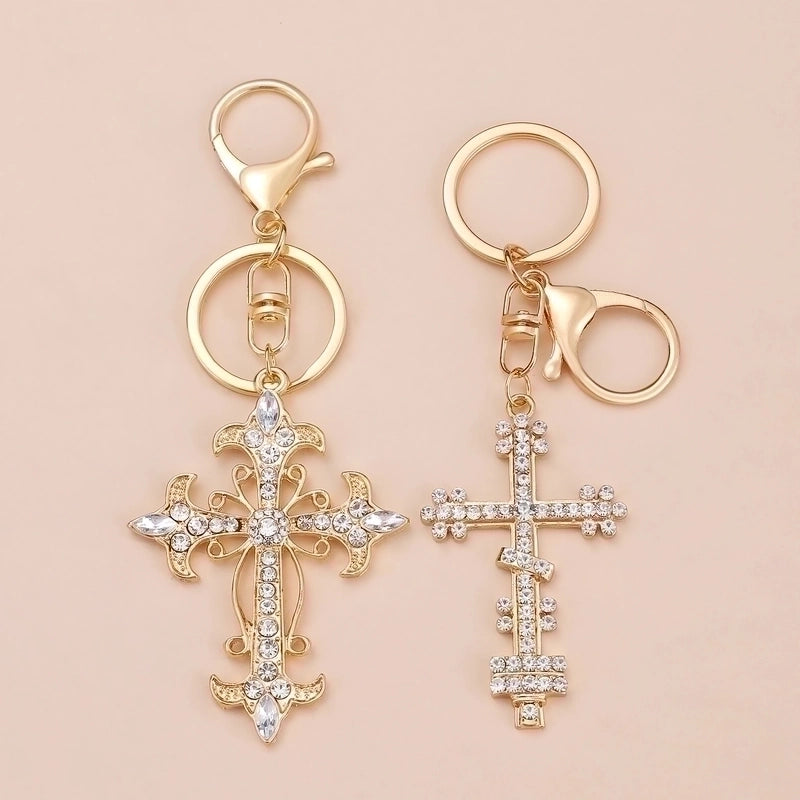 Minimalist Cross Alloy Inlay Rhinestones Women’s Keychain