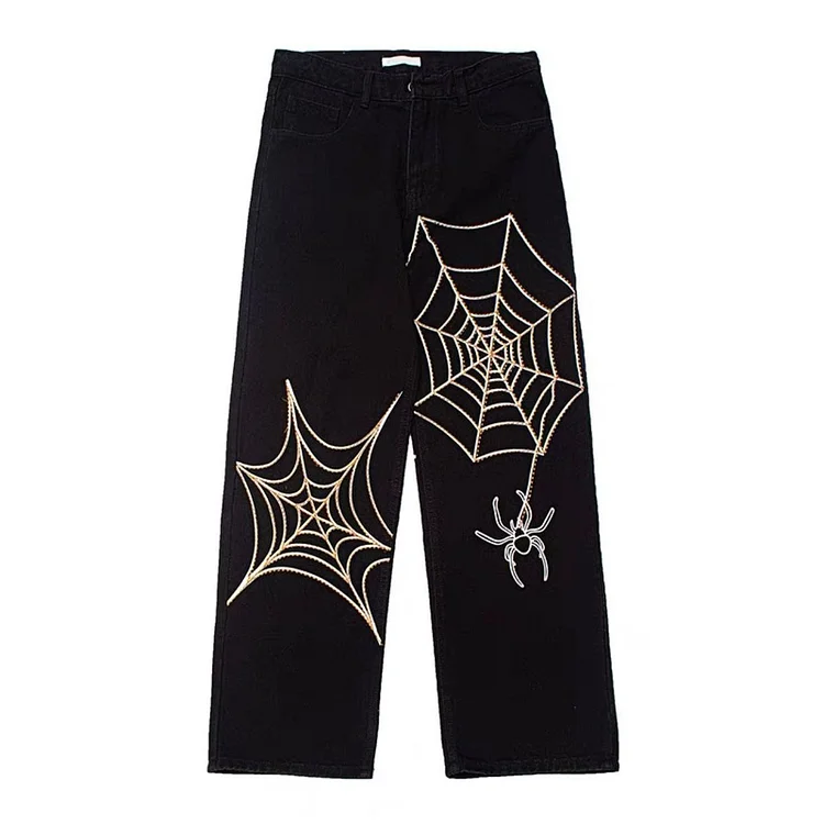 Black Spiderweb Wide-Leg Jeans
