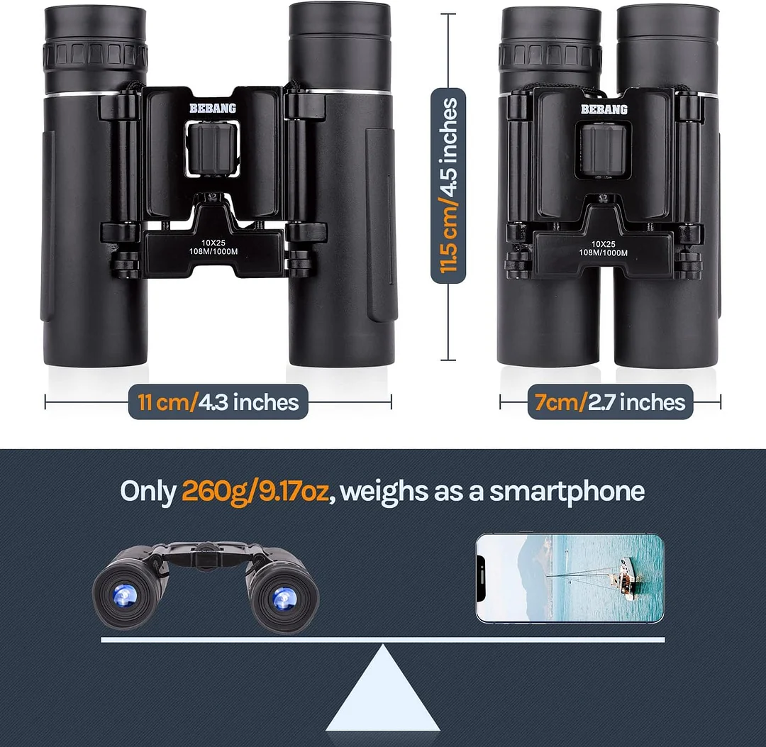 Small Compact Binoculars for Adults - 10x25 Mini Pocket Lightweight Binoculars for Adults