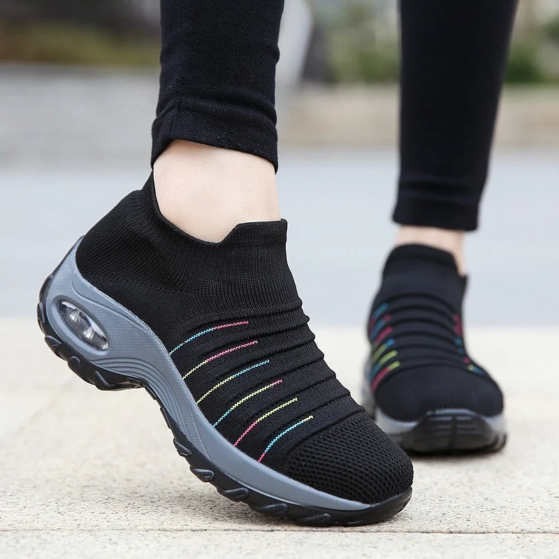 Women Fly-knit Breathable Sneakers Casual Height Increasing Shoes