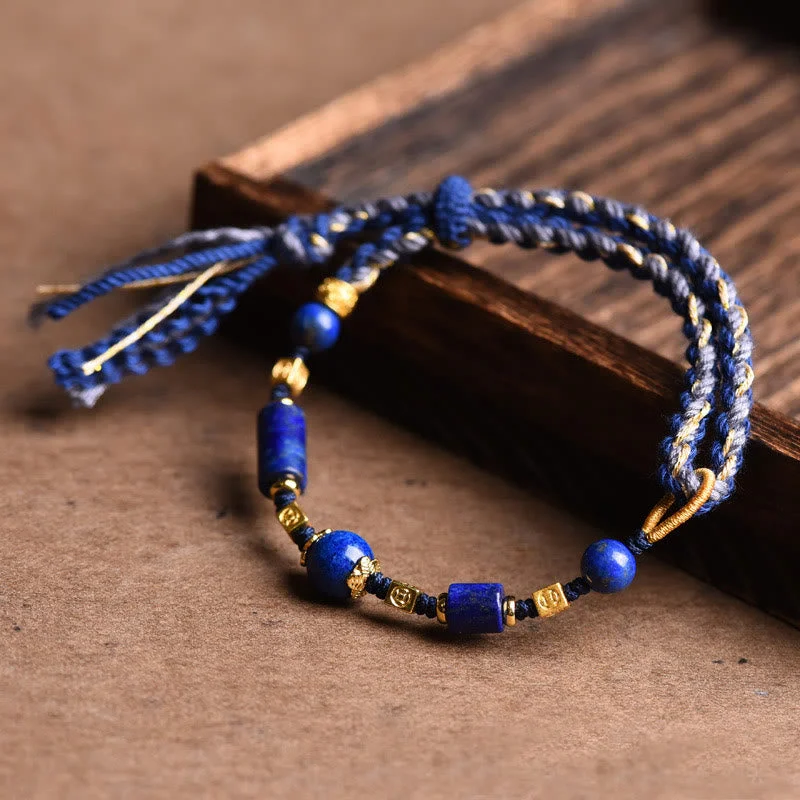 Handmade Natural Lazurite Bead Positive Rope Bracelet