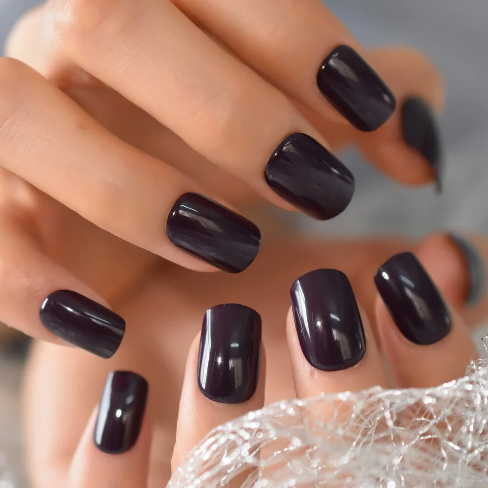 Black Round Tips False Nails Heart Speckle Decorative Clear Thin Gel Coating Fake Nail With Adhesive Sticker-Nail Inspo
