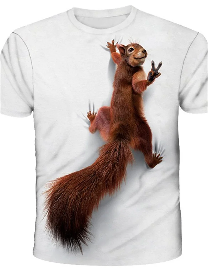Men's T shirt Tee Tee Funny T Shirts Graphic Animal Squirrel Round Neck Sea Blue Green Blue Yellow Red 3D Print Daily Holiday Short Sleeve Print Clothing Apparel Basic Streetwear Exaggerated Designer | 168DEAL
