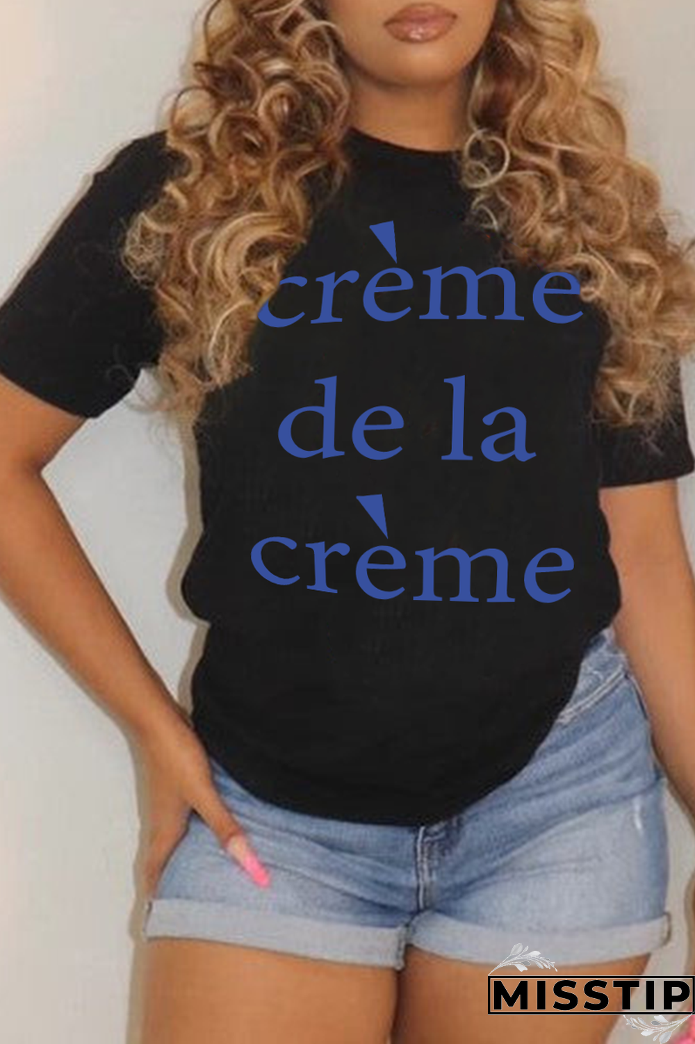 Black Street Print Letter O Neck T-Shirts