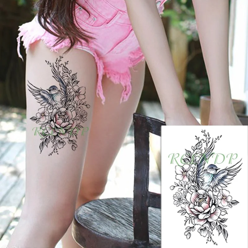 Waterproof Temporary Tattoo Sticker Sexy Thigh Love Sick English Words Gothic Water Transfer Fake Tatto Flash Tatoo for Women