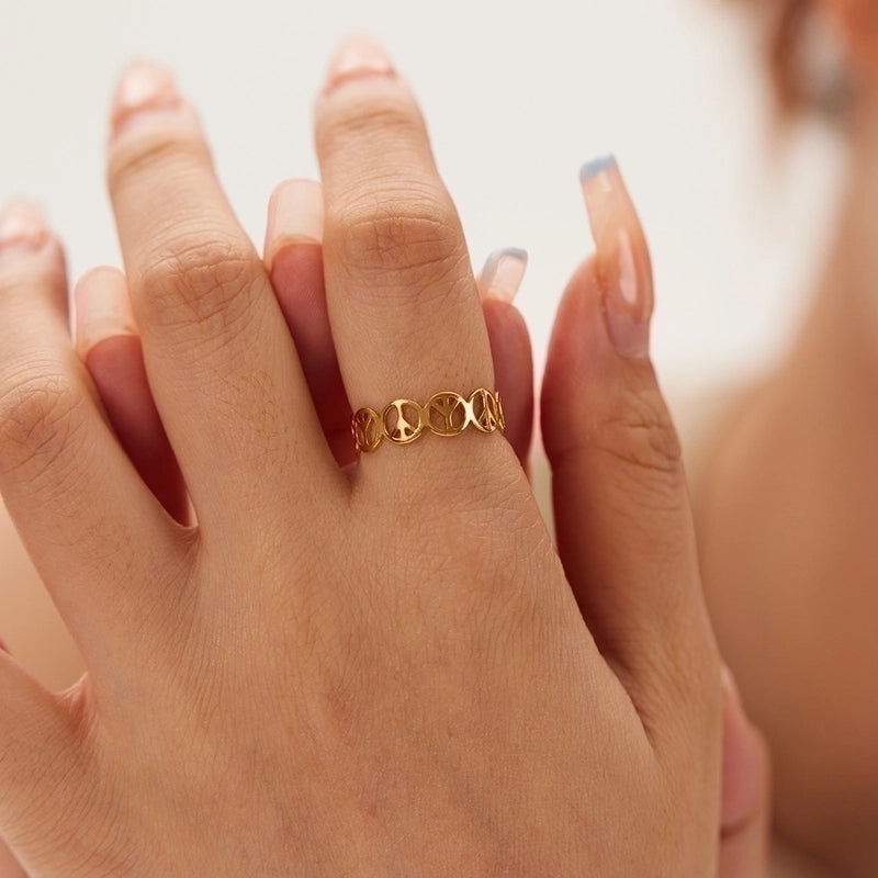 201 Stainless Steel 18K Gold Plated Minimalist Plating Hollow Out Geometric Solid Color Open Rings