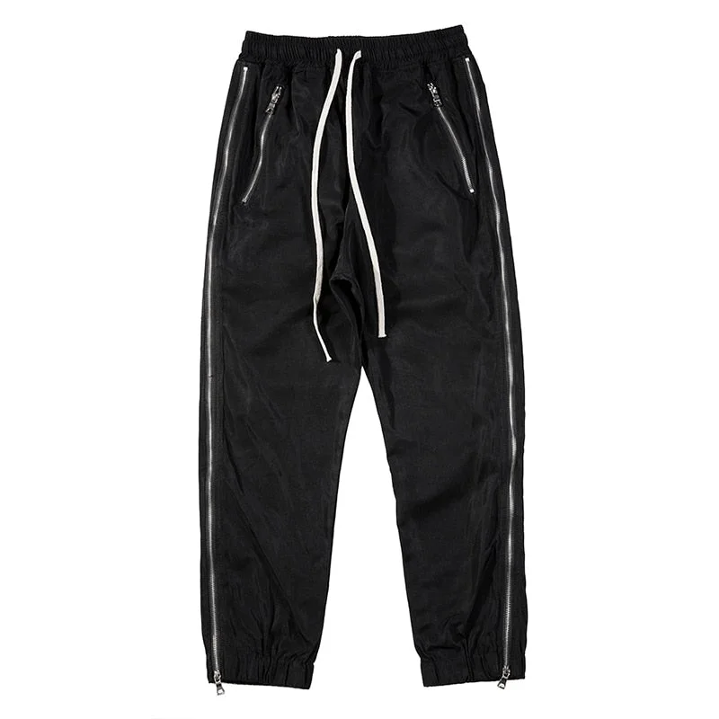 Harajuku Side Full Zipper Drawstring Sweatpants Mens Oversize High Street Loose Casual Trousers Solid Baggy Hip Hop Track Pants
