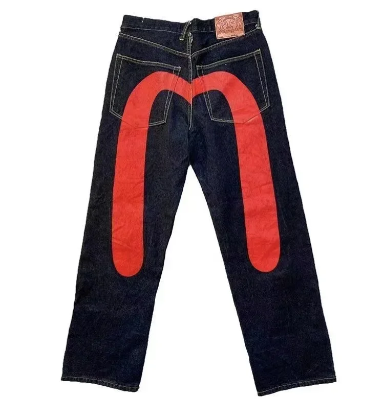 Vizslaz Y2K Street Retro Personalized Printing High Street Hip Hop Gothic American Straight Jeans Loose Jeans Lovers Street Pants