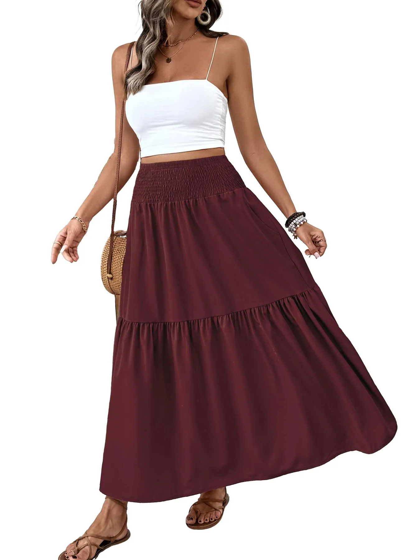 Women's Ditsy Floral Vintage Casual Vacation Layered A-Line Skirt, Elegant Long Skirt for Spring & Fall, All over Print Fitted Style