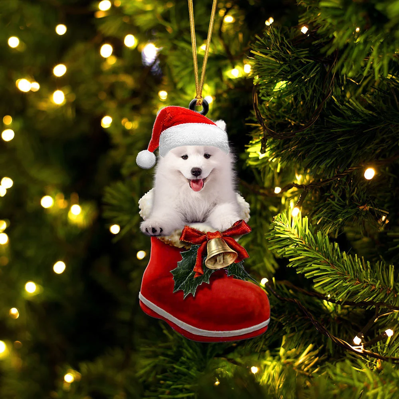 VigorDaily Samoyed In Santa Boot Christmas Hanging Ornament SB037