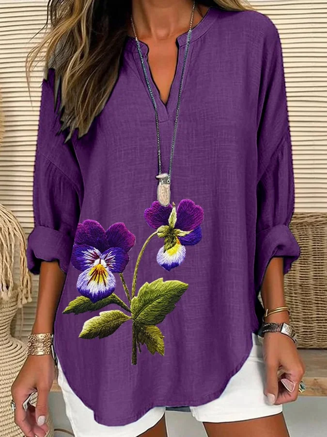 Women's Alzheimer's Floral Print Casual Long Sleeve V-Neck Shirt socialshop