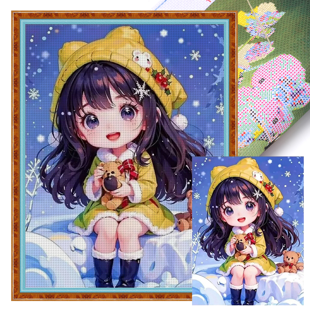 Cute Little Girl Full 14CT Pre-stamped Canvas(45*60cm) Cross Stitch