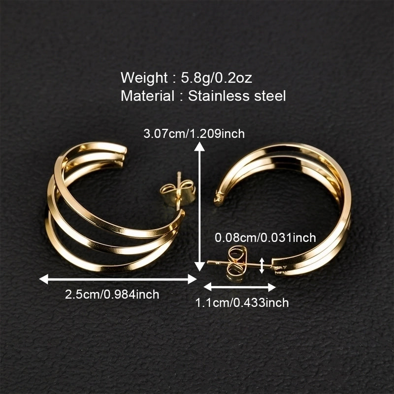 1 Pair Minimalist Geometric Polishing Hollow Out 201 Stainless Steel 18K Gold Plated Ear Studs