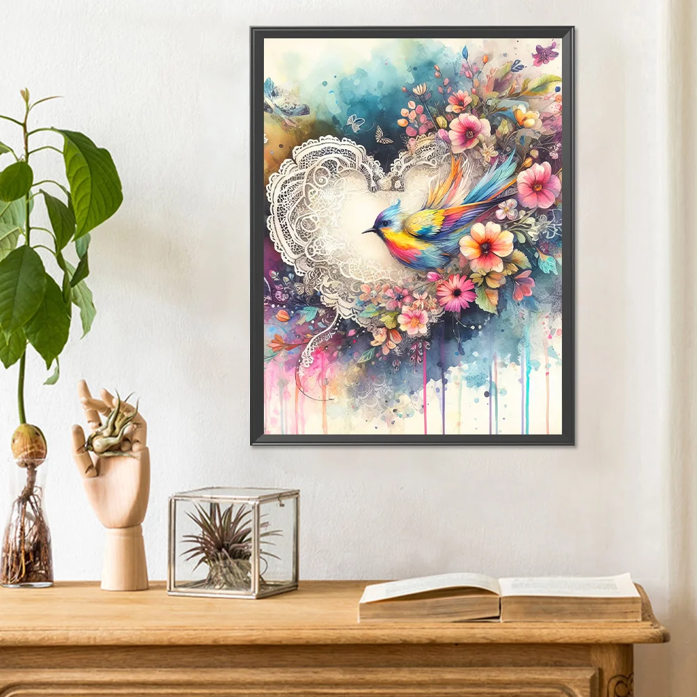 Full Round Diamond Painting 30*40cm - Love Heart And Colorful Bird