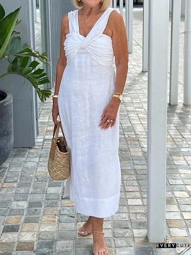 Casual Dress Cotton Linen Dress Maxi long Dress Cotton Blend Fashion Modern Outdoor Daily Holiday V Neck Basic Sleeveless Summer Spring Loose Fit White Yellow Purple Plain S M L XL 2XL for Women