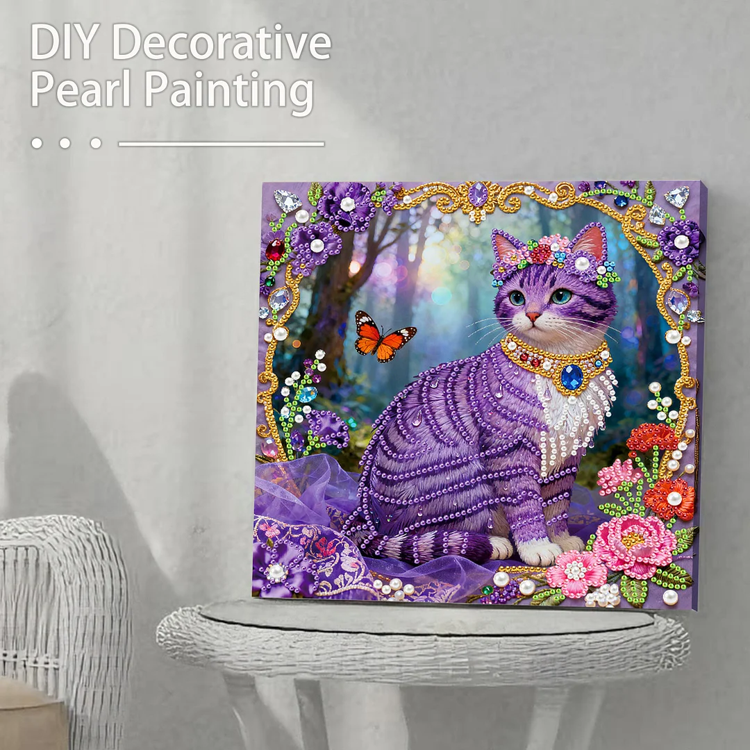 Purple Cat Art Diamond Painting Kit for Adults Home Decor 25x25cm With Frame