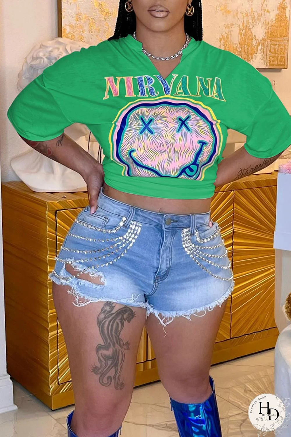 Black Casual Street Print Patchwork V Neck T-Shirts