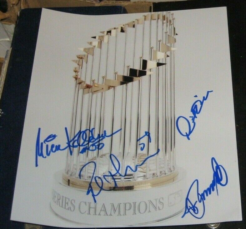 2009 NEW YORK YANKEES COACHES SIGNED WORLD SERIES TROPHY 8X10 Photo Poster painting COA