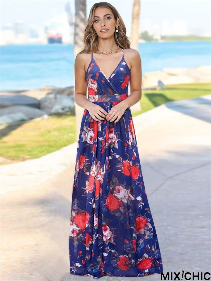 Fashion Slim Print Slip Long Dress