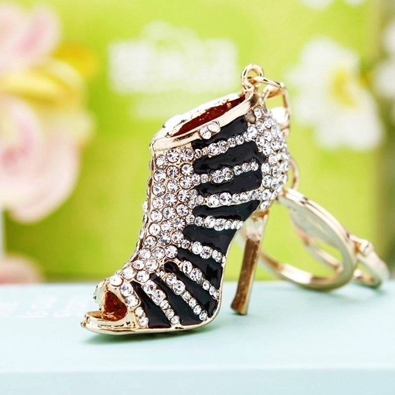 Elegant Lady High Heel Metal Inlay Rhinestones Women’s Bag Pendant Keychain
