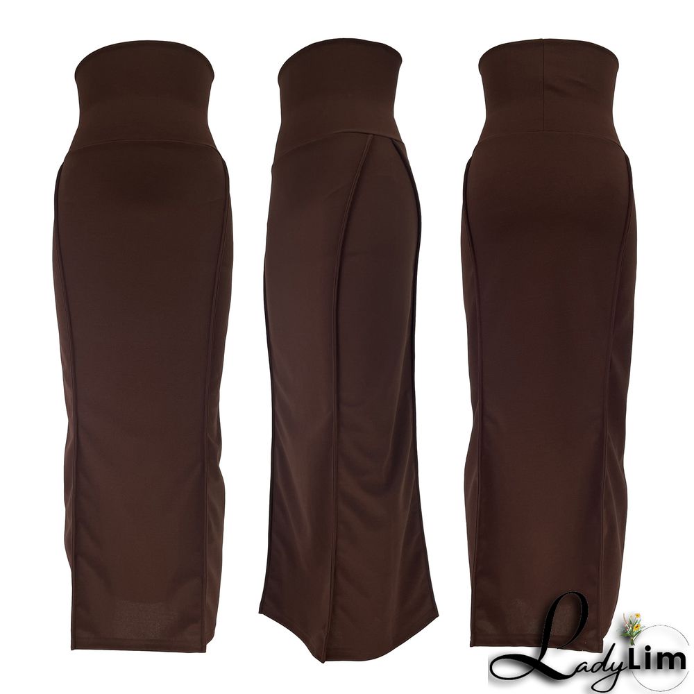 Women's Fashion Solid Color High Waist Elastic Tummy Control Patchwork Car Trim Maxi Dress