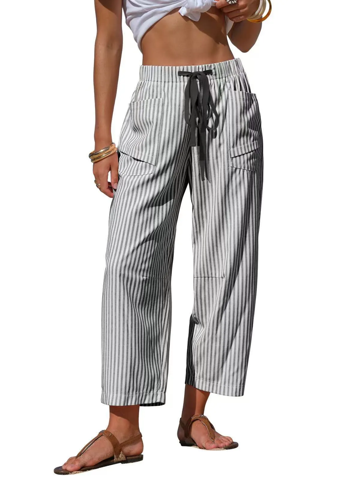 Women's Striped Cropped Cargo Pants
