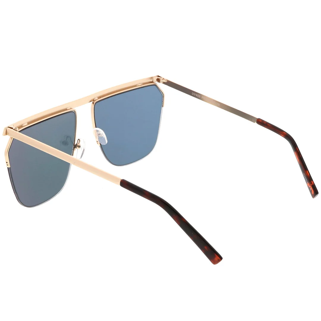 Overesize Modern Semi Rimless Aviator glasses Straight Crossbar Color Mirrored Flat Lens 63mm