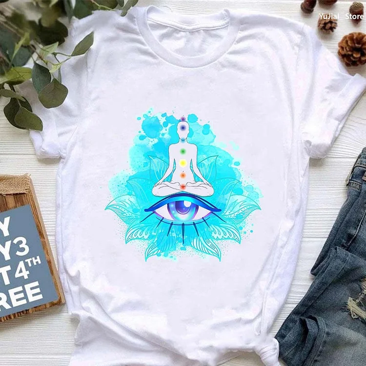 Olivenorma Meditation Evil Eye Buddha OM Printed T-Shirt