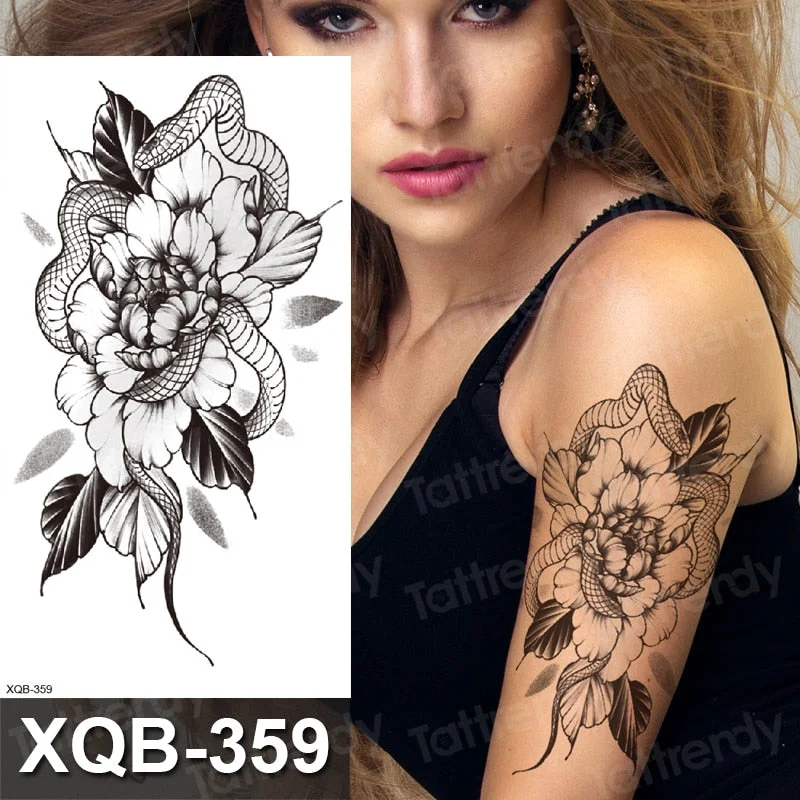 temporary tattoo flower snake dragon anime sexy body art stickers black lion skull tattoo sleeve for women men boys sexy decal