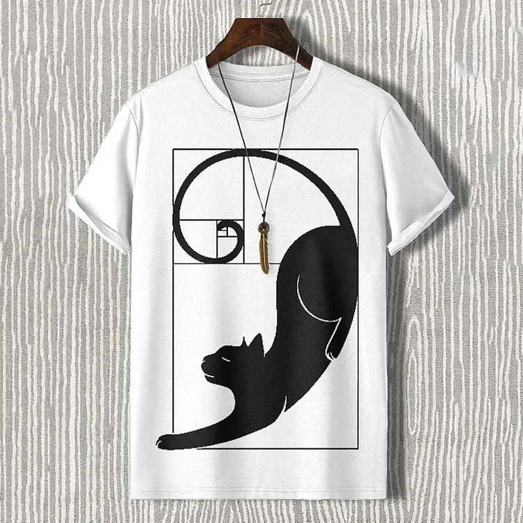 Men's Fibonacci Cat The Golden Ratio Print Casual T-shirt