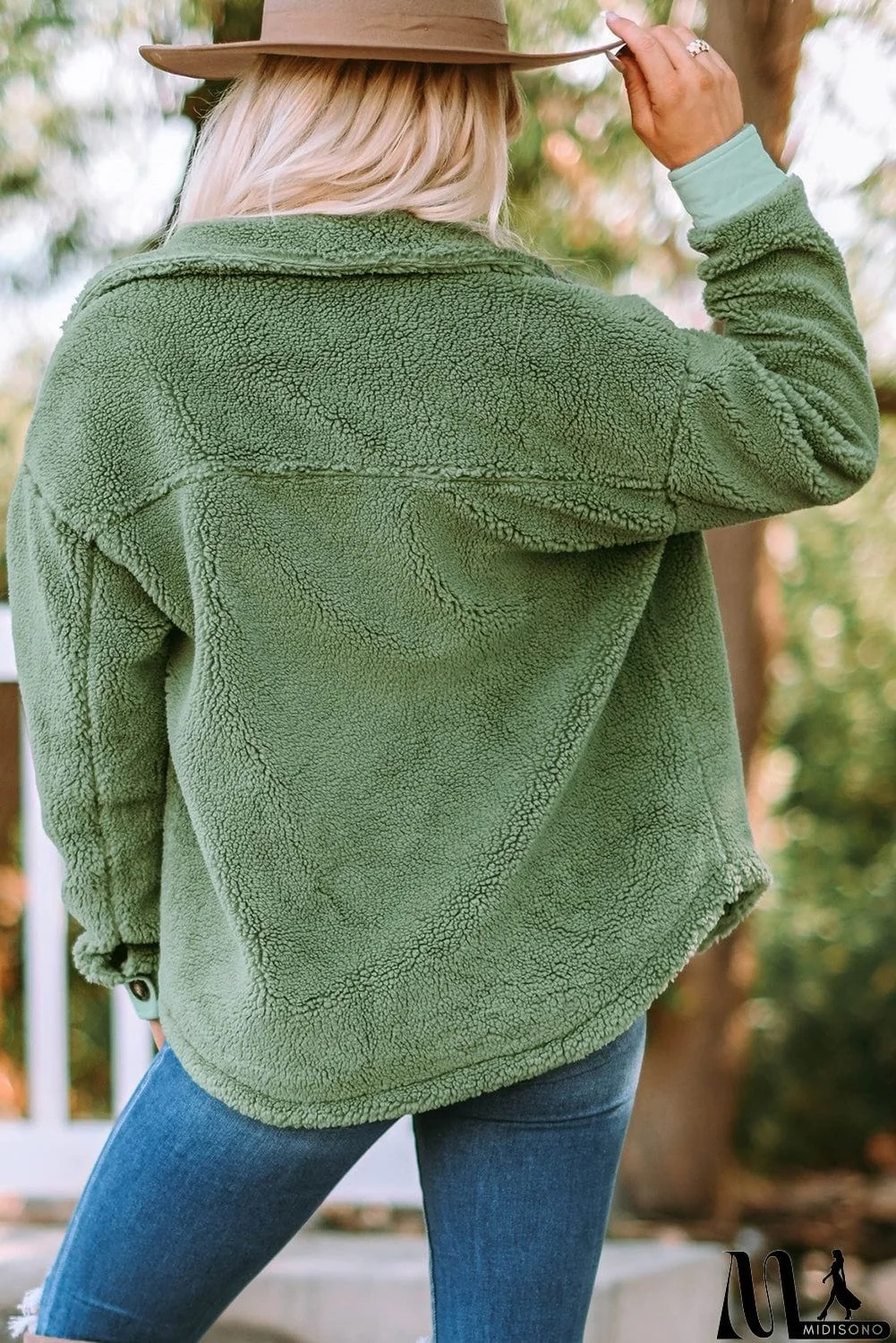 MidiSono - Flap Pocket Button Up Fleece Jacket