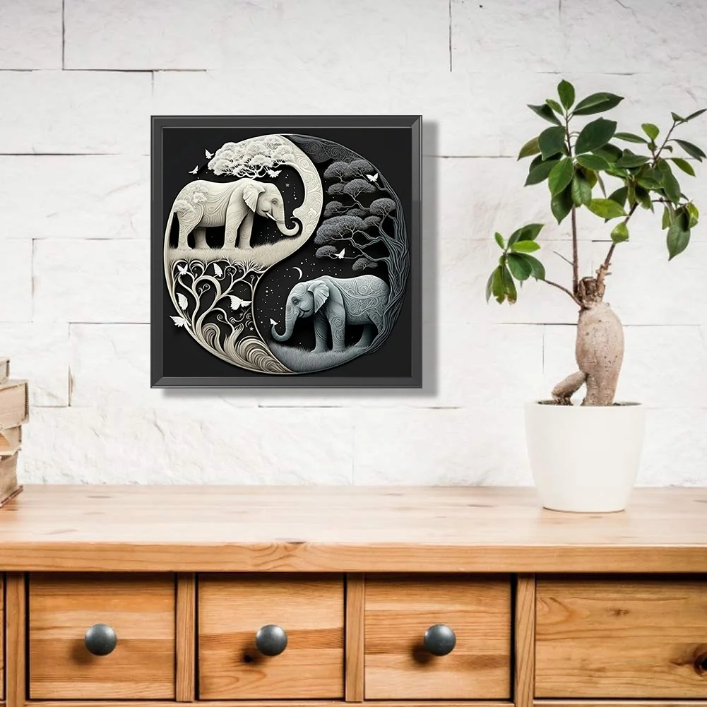 5D DIY Full Square Drill Diamond Painting Kit Elephant Yin Yang Symbol (F1289)