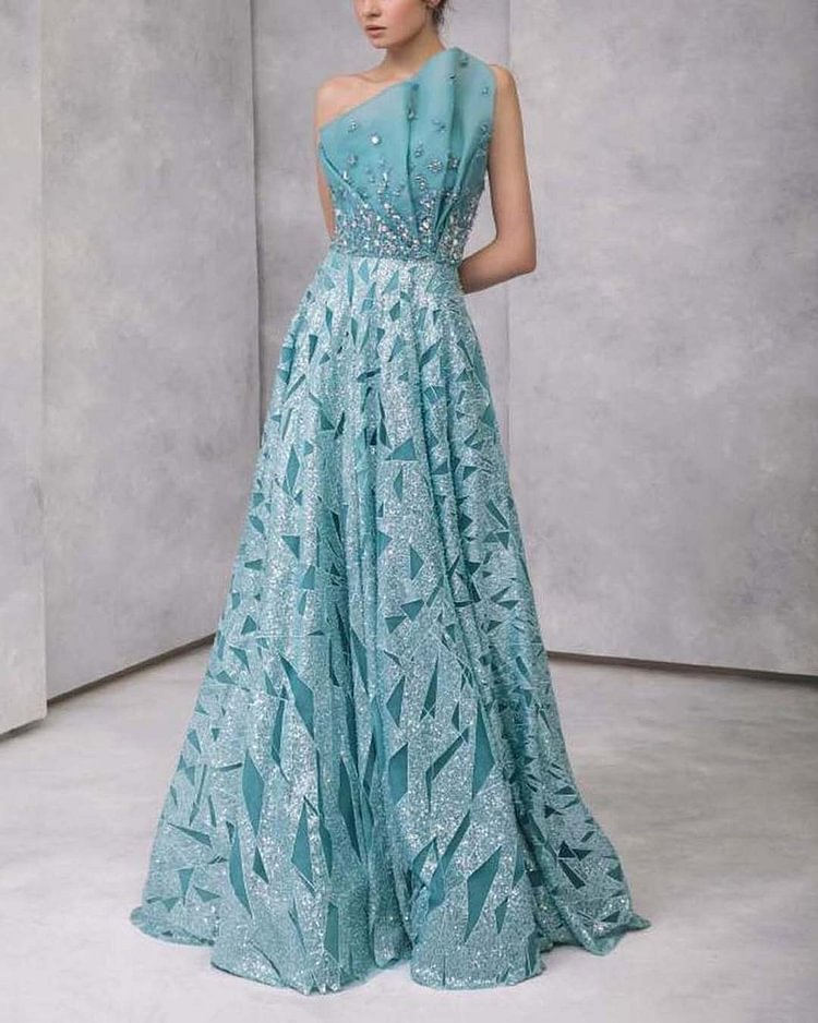 Sequined Tube Top Evening Dress