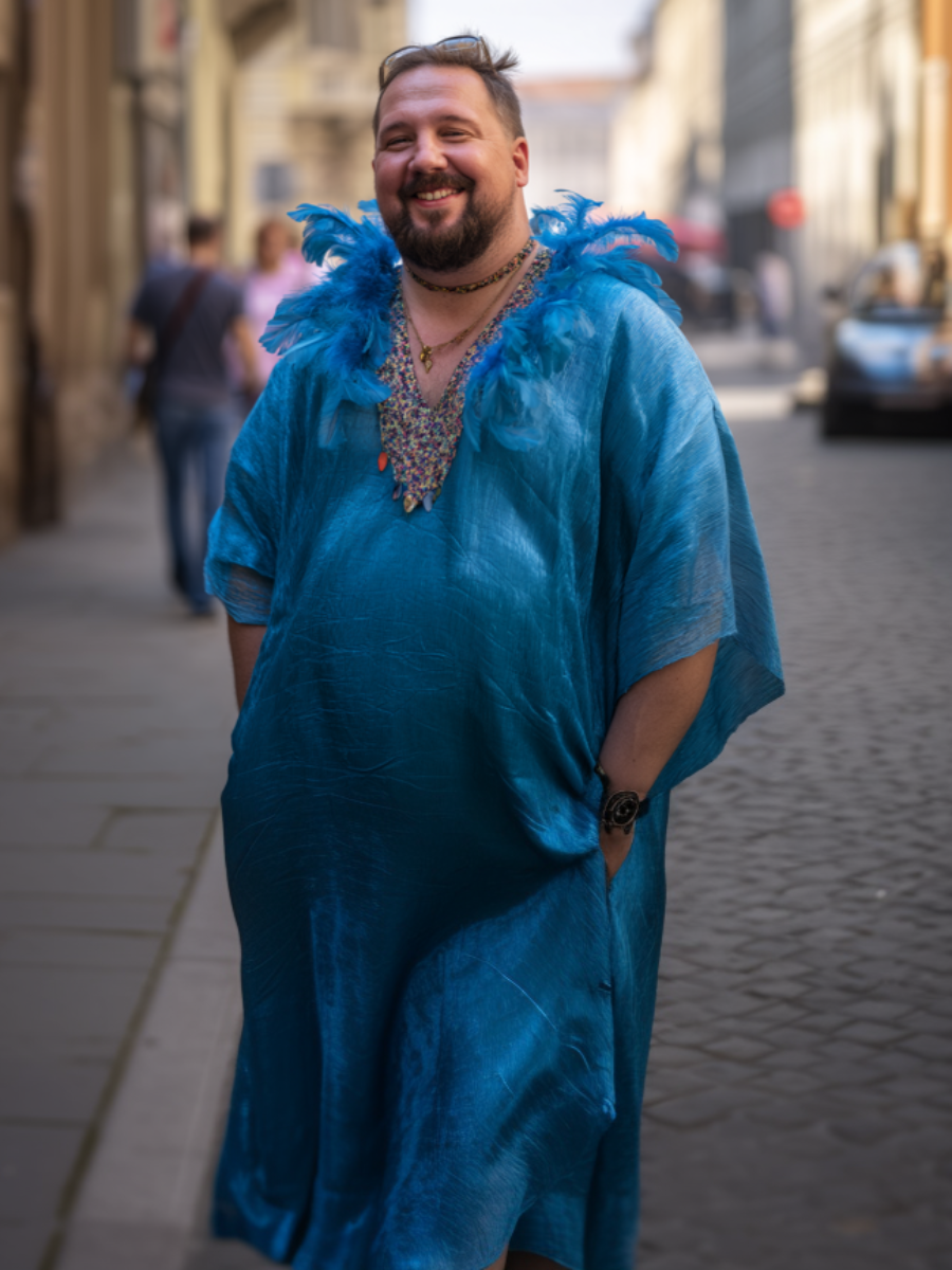 Peacock Vizier Silk V-neck Feather kaftan