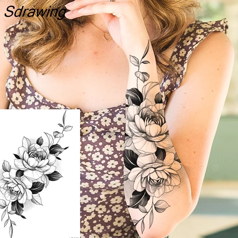 Sdrawing Henna Temporary Tattoos For Women Girls Feather Butterfly DreamCatcher Fake Gem Tattoo Sticker Chest Arm Tatoos Tribal 328-1