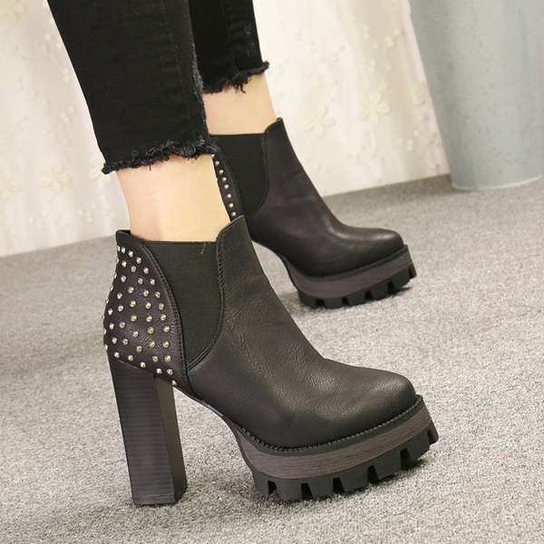 GOOSHOE Studded Black Chelsea Platform High Heel Boots