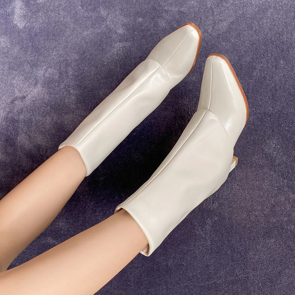 70mm Short Tube Block Heel Boots White-vocosishoes