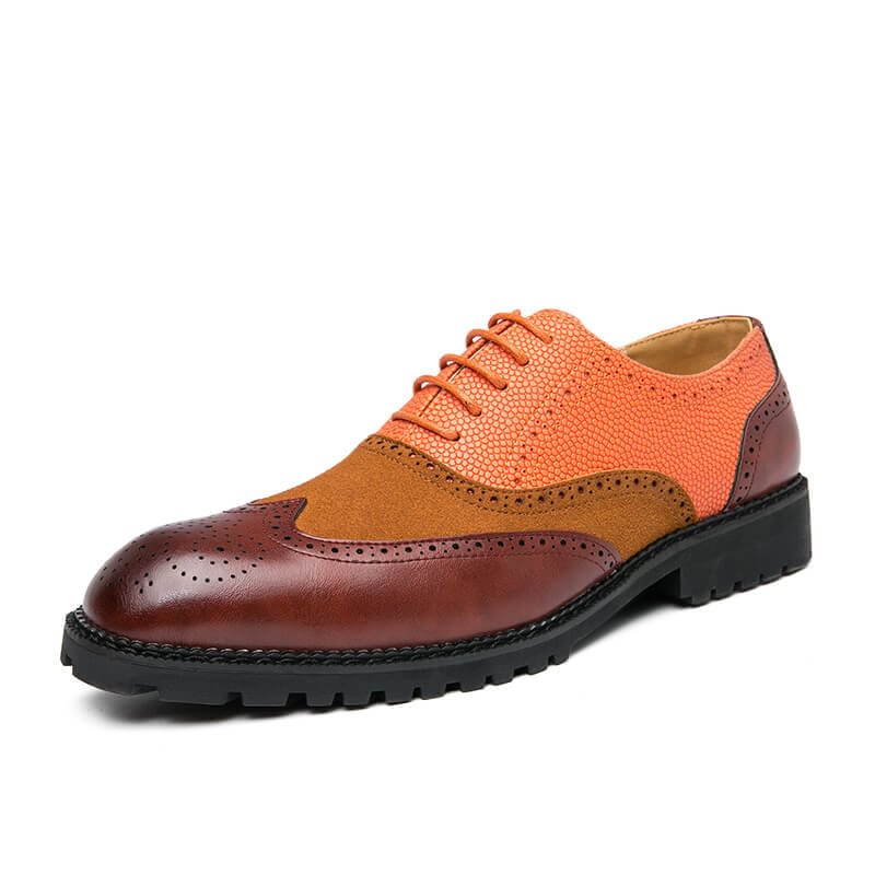 Letclo™Men's Stitching Color Broch Dress Shoes letclo Letclo