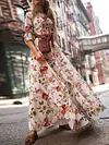 Floral-Print Puff Sleeves Bohemia Maxi Dress