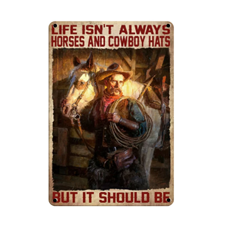 Cowboy Rectangular Tin Painting Wall Decor Iron Painting Wall Art Home Decor-Annaletters