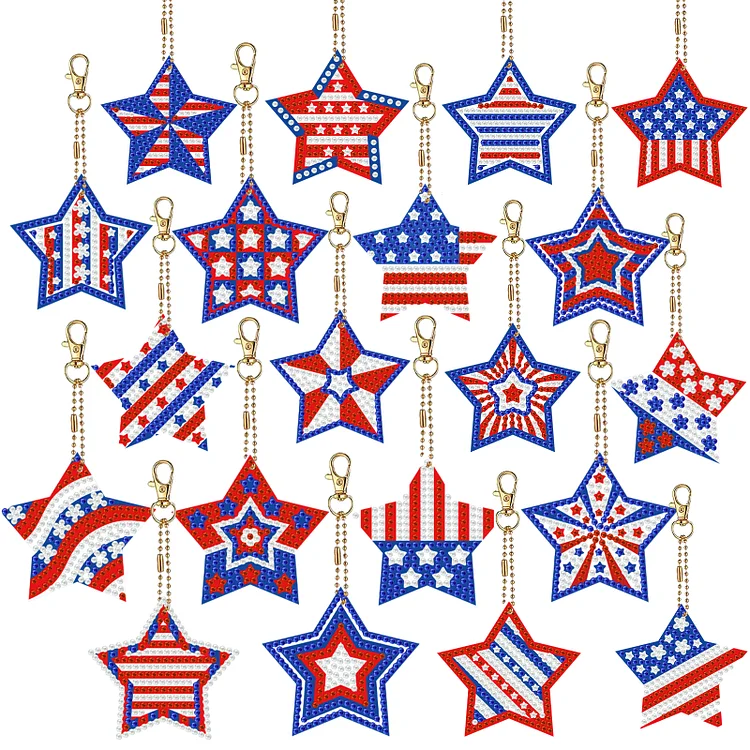 【Key-chain】20Pcs Independence Day Stars Diamond Painting Keychain for Adult Beginner Home Decor DIY Crafts Gift gbfke