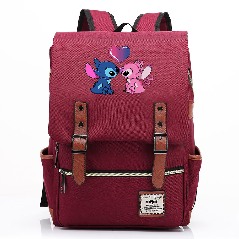 Stylish Lilo & Stitch Square Backpack with Belt Buckle Design - Fits 15-inch Laptop-Mayoulove