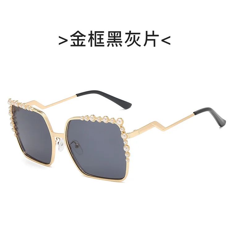 2024 New F Home Decorative Pearl Sunglasses Trend Internet Celebrity Fashion Large Rim Diamond Square Sunglasses