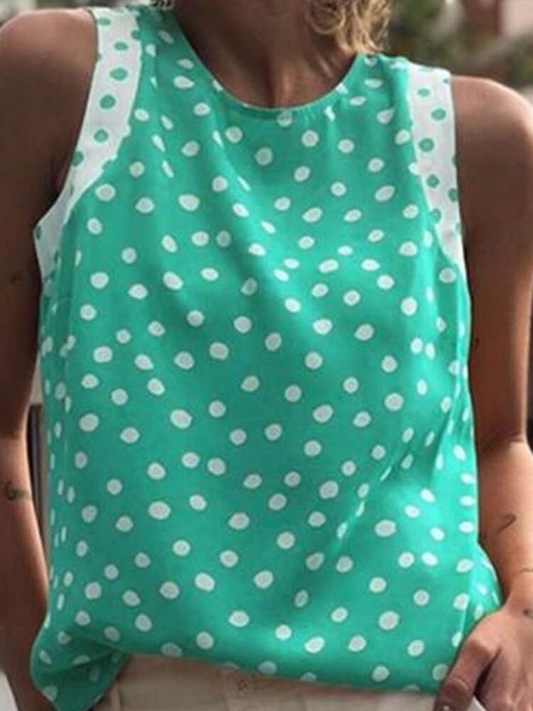 Polka Dot Print Contrast Color Sleeveless Tank Tops For Women P1681829