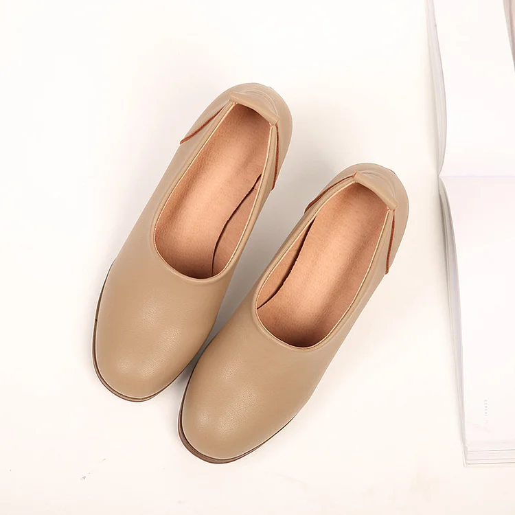 Nude Vintage Heels Round Toe Pumps Block Heels |FSJ Shoes