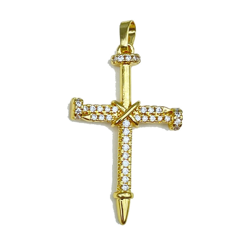 1 Piece 19*32mm Copper Zircon 18K Gold Plated Cross Pendant Jewelry Accessories